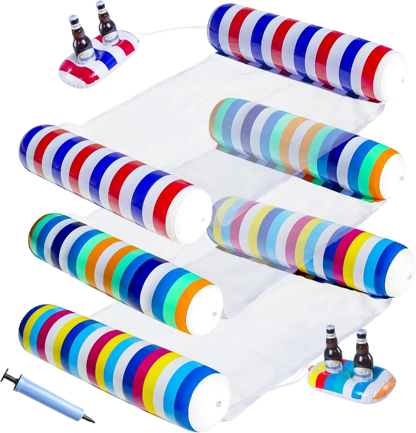 FindUWill 5Pcs Pool Floats Adult Size - 3 Pack Pool Floaties Hammock with 2 Drink Holder Multi-Purpose 4-in-1 (Saddle, Lounge Chair, Hammock, Drifter) Portable Water Hammock