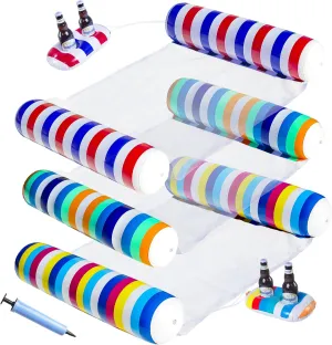 FindUWill 5Pcs Pool Floats Adult Size - 3 Pack Pool Floaties Hammock with 2 Drink Holder Multi-Purpose 4-in-1 (Saddle, Lounge Chair, Hammock, Drifter) Portable Water Hammock