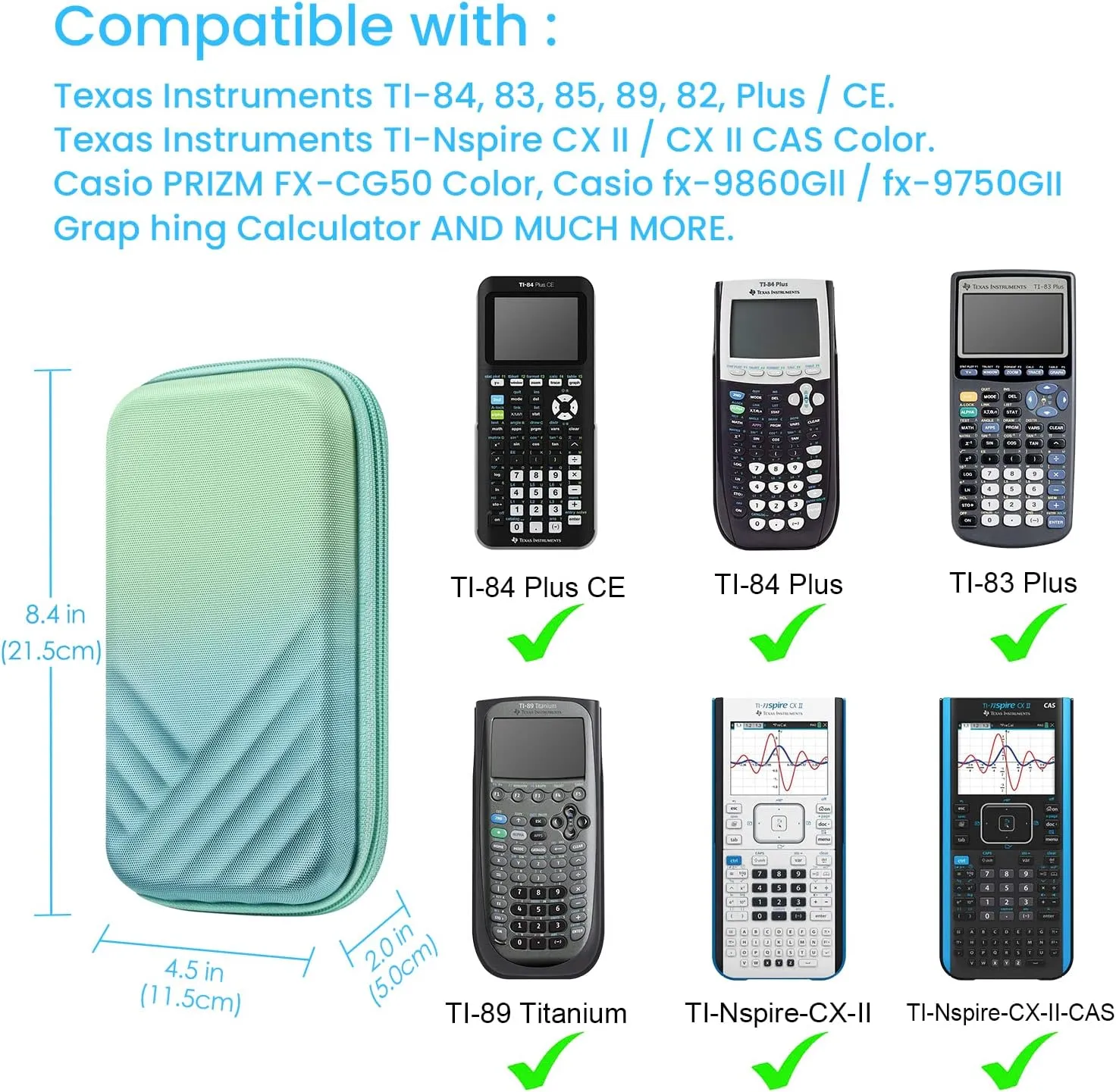 Fintie Graphing Calculator Carrying Case for Texas Instruments TI-Nspire CX II CAS/Tl-Nspire-CX-ll, TI-84 Plus/CE Color Graphing Calculators with Mesh Pockets, Pen Slots, Seaside Ombre