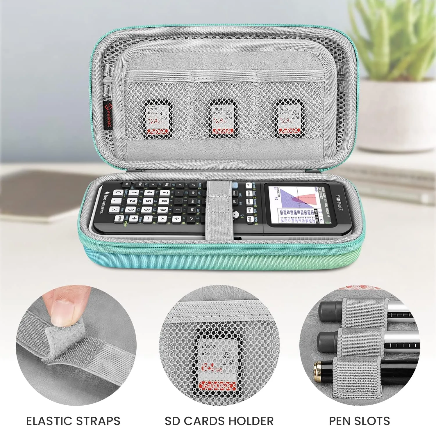 Fintie Graphing Calculator Carrying Case for Texas Instruments TI-Nspire CX II CAS/Tl-Nspire-CX-ll, TI-84 Plus/CE Color Graphing Calculators with Mesh Pockets, Pen Slots, Seaside Ombre