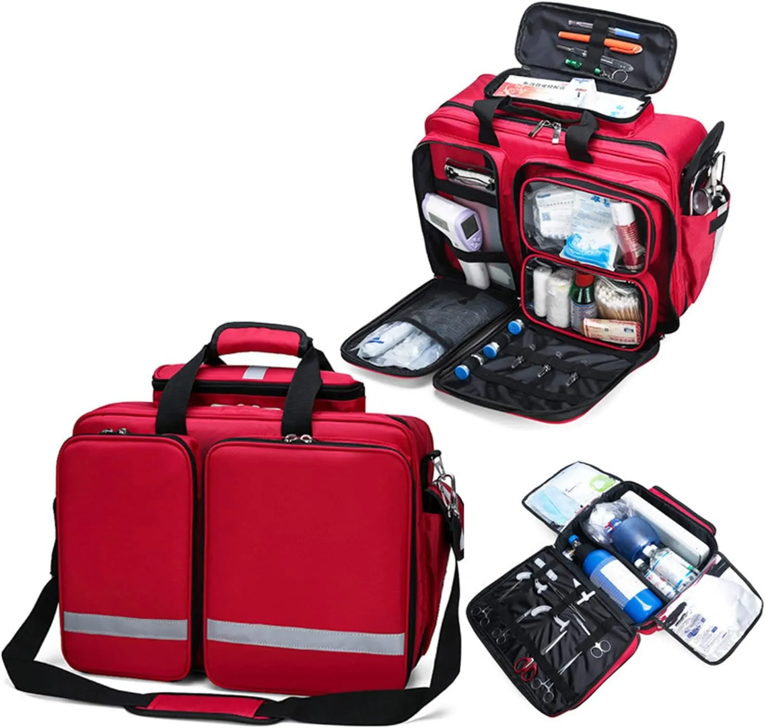 First Aid Backpack, Portable First Aid Emergency Backpacks, Large-capacity Red Rescue Kit Outdoor Waterproof Multi-function Medical Kit(A)