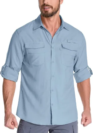 Fishing Shirts for Men, Sun Protection Long Sleeve Hiking Outdoor UV Shirt Quick Dry UPF 50  for Travel Safari Camping