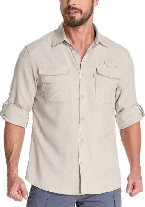 Fishing Shirts for Men, Sun Protection Long Sleeve Hiking Outdoor UV Shirt Quick Dry UPF 50  for Travel Safari Camping