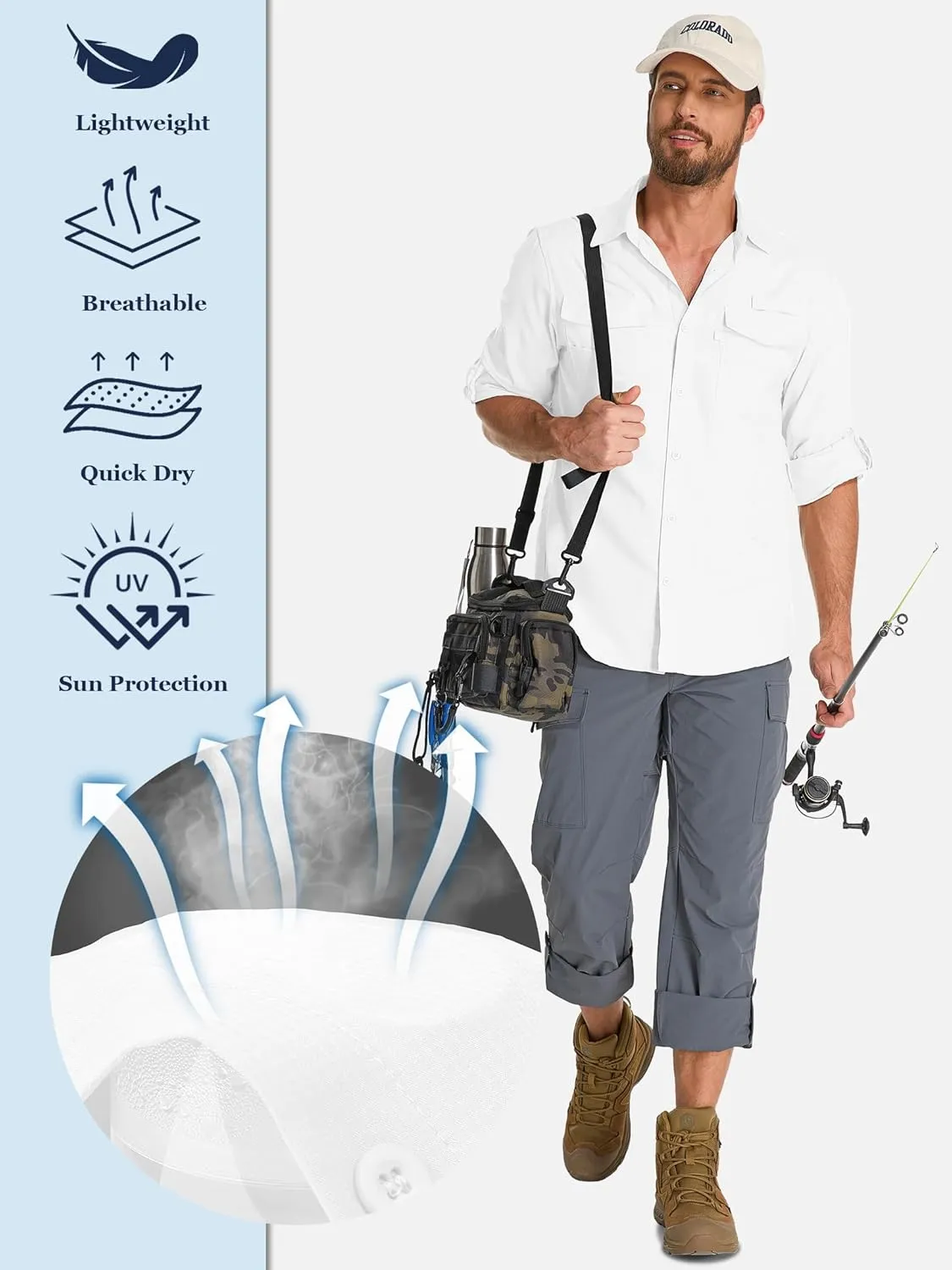 Fishing Shirts for Men, Sun Protection Long Sleeve Hiking Outdoor UV Shirt Quick Dry UPF 50  for Travel Safari Camping