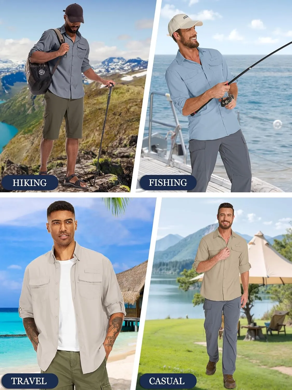 Fishing Shirts for Men, Sun Protection Long Sleeve Hiking Outdoor UV Shirt Quick Dry UPF 50  for Travel Safari Camping