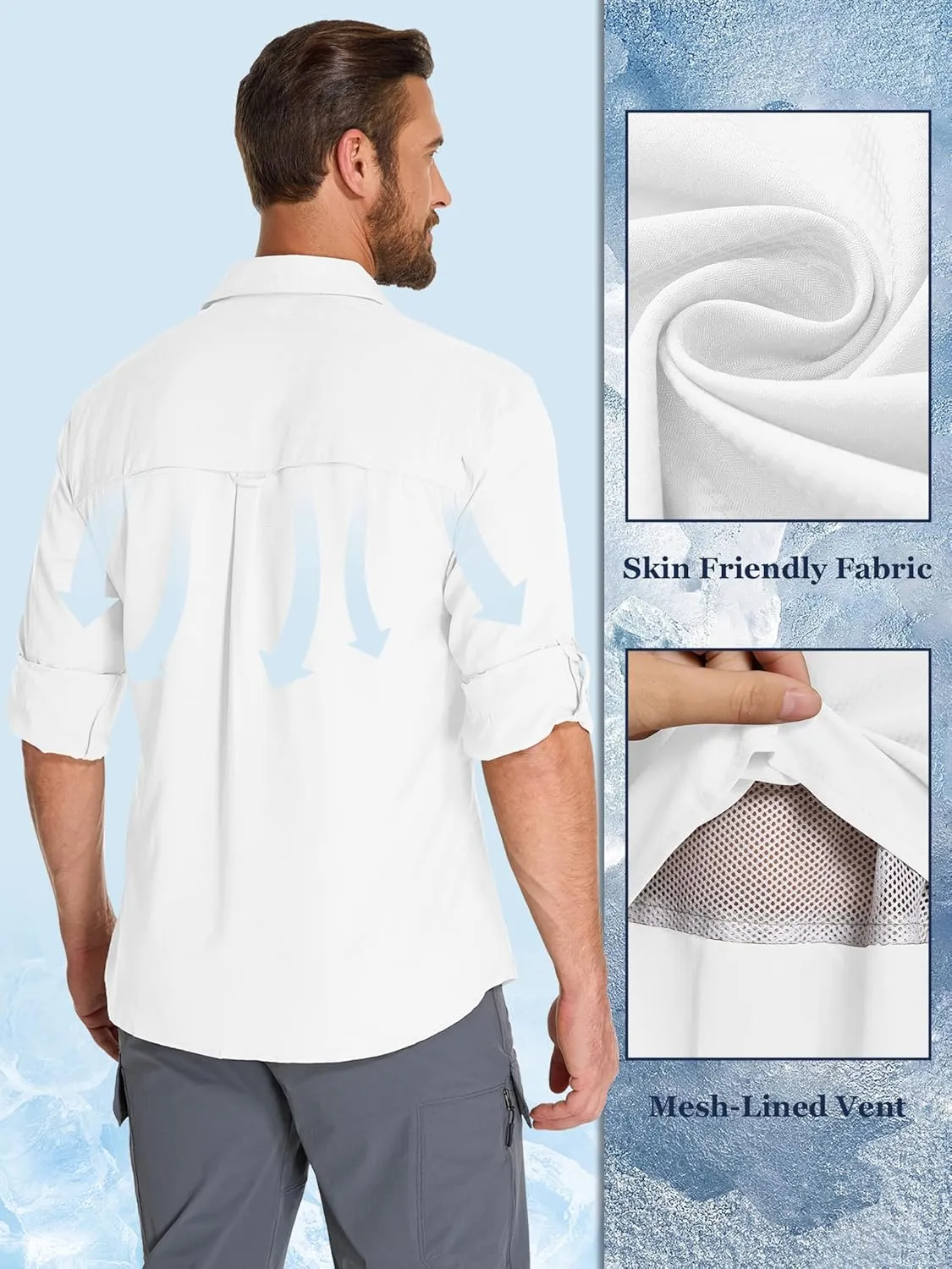 Fishing Shirts for Men, Sun Protection Long Sleeve Hiking Outdoor UV Shirt Quick Dry UPF 50  for Travel Safari Camping