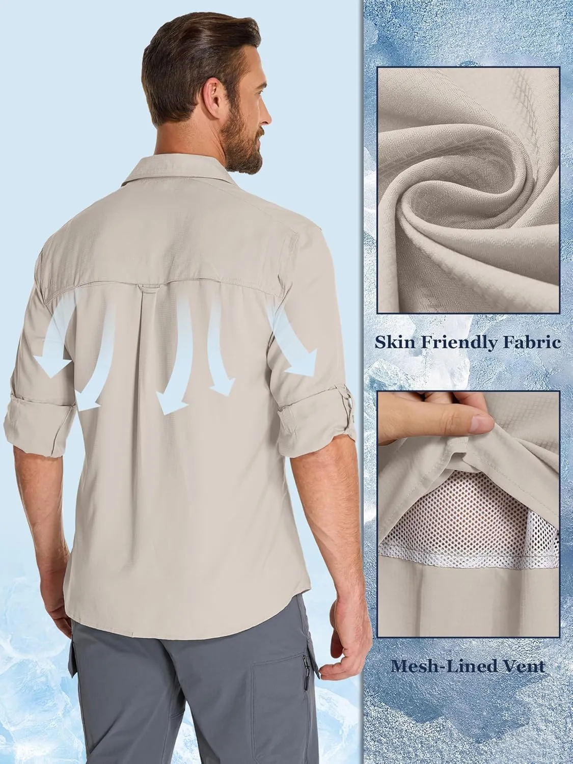 Fishing Shirts for Men, Sun Protection Long Sleeve Hiking Outdoor UV Shirt Quick Dry UPF 50  for Travel Safari Camping