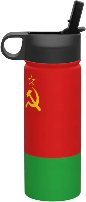 Flag of Belarus Print Flask Stainless Steel Water Bottle with Straw 18OZ FOR Outdoor Gym Commute