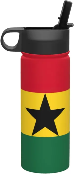 Flag of Ghana Print Flask Stainless Steel Water Bottle with Straw 18OZ FOR Outdoor Gym Commute