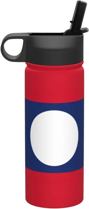 Flag of Laos Print Flask Stainless Steel Water Bottle with Straw 18OZ FOR Outdoor Gym Commute