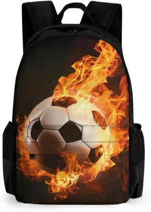 Flaming Football Burning Soccer Sport Travel Laptop Backpack for Men Women Casual Basic Bag Hiking Backpacks Work