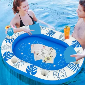 Floating Table for Pool, Inflatable Pool Games for Adults with Waterproof Playing Cards, Pool Accessories Hot Tub Tray Inflatable Food Drink Holder for Summer Party Indoor Outdoor Beach Pool