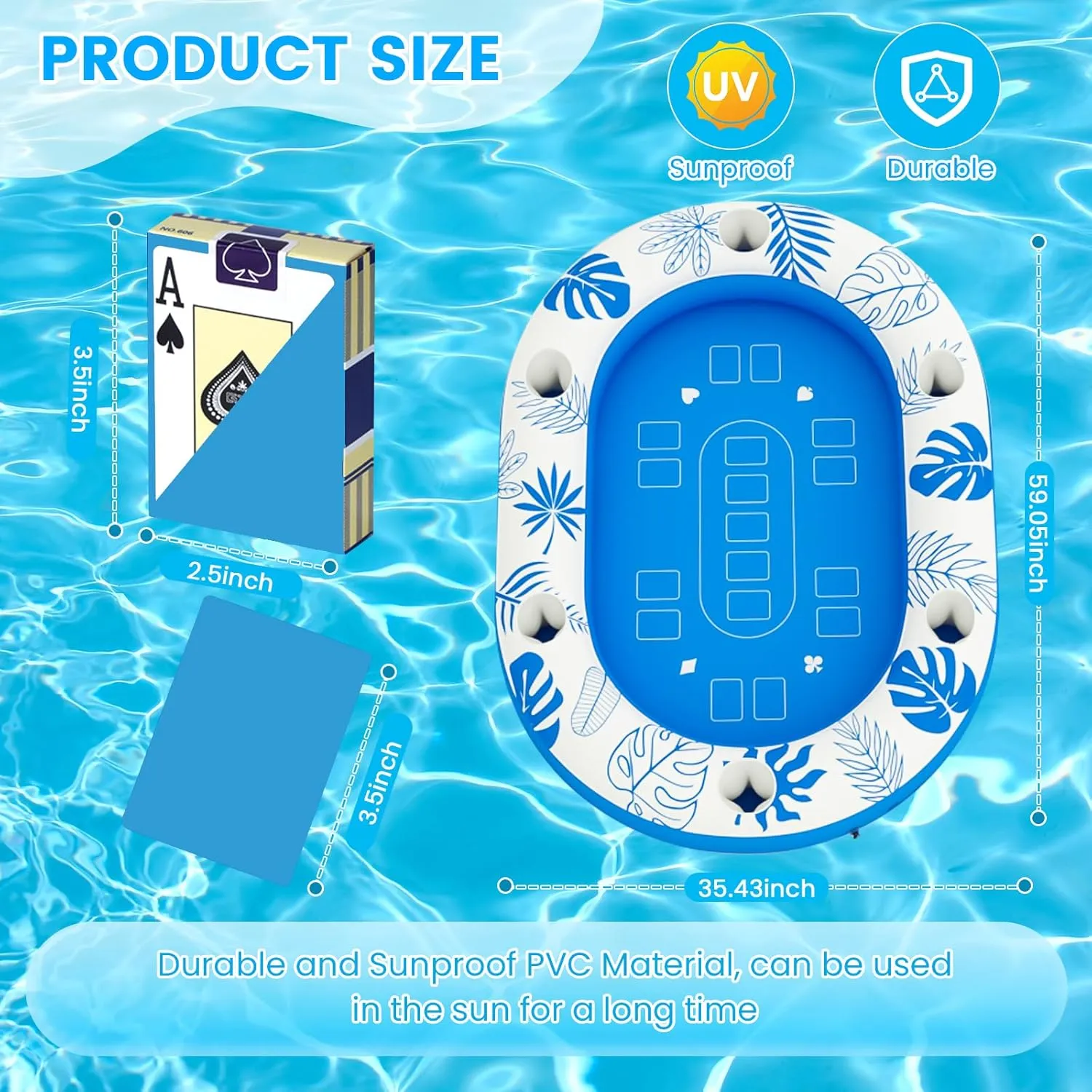 Floating Table for Pool, Inflatable Pool Games for Adults with Waterproof Playing Cards, Pool Accessories Hot Tub Tray Inflatable Food Drink Holder for Summer Party Indoor Outdoor Beach Pool