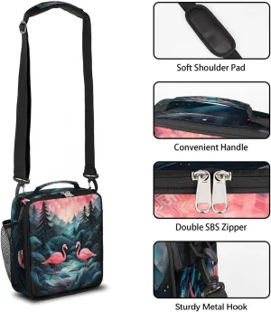 Flock Tropical Flamingos Lunch Bag for Women/Men, Insulated Lunch Box with Adjustable Shoulder Strap, Zipper Lunch Tote Bag for Work Picnic Camping