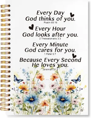 Floral Christian Notebooks for Women, Inspirational Bible Journal for Women, Church Notes Notebook, Prayer Journal, Bible Journaling Notebook, Hardcover Spiral Notebook 5.5x8.3 Inch