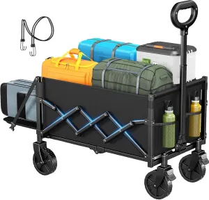 Foldable 4-Wheel Portable Cart with Large Capacity Basket | Heavy Duty Utility Wagon for Camping, Grocery Shopping, Outdoor Picnic, Travel & Storage