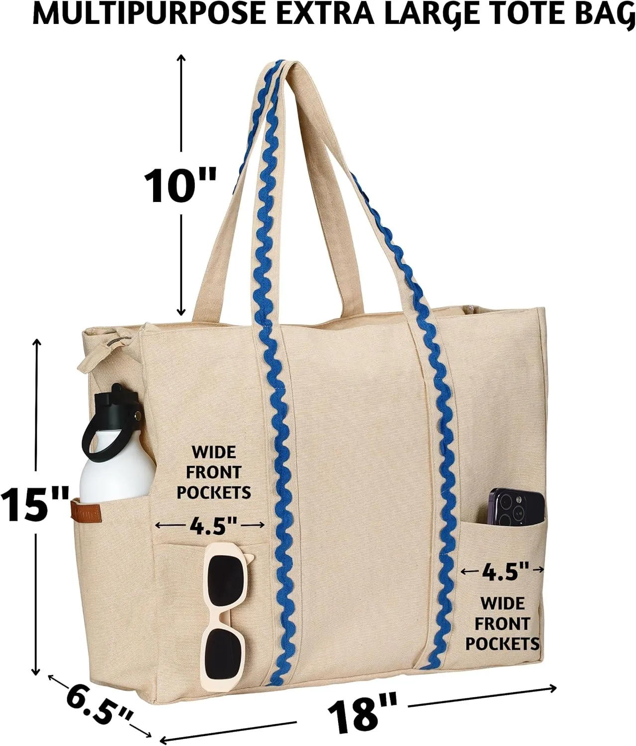 Folkulture Beach Bag | 17x14 | Waterproof, Sandproof Large Tote Bags for Women, Swimming Pool, Travel, Vacation, Beach Essentials, Accessories, Gifts | Bolsos Para Mujeres, Simple Modern Pool Bag