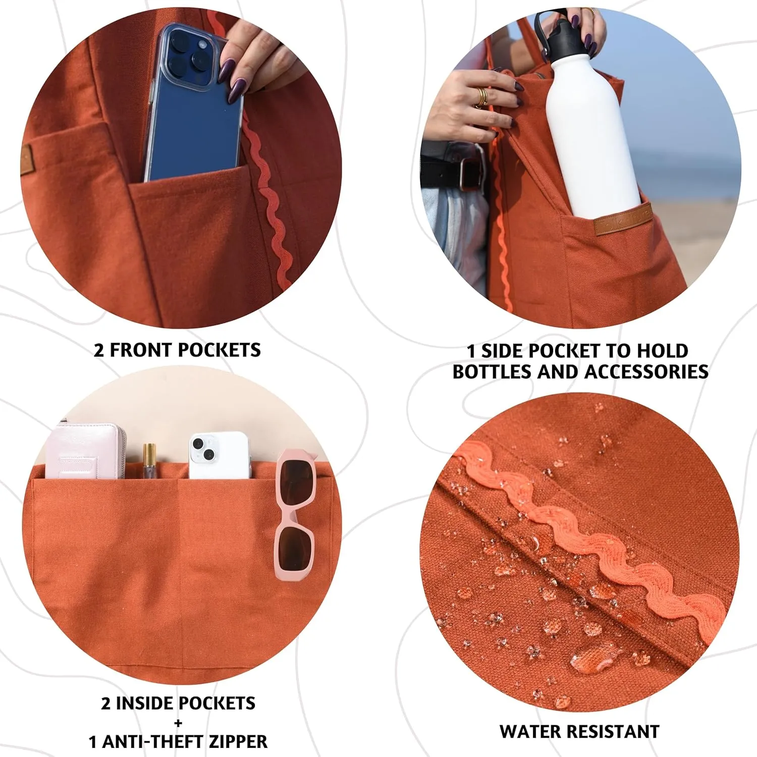 Folkulture Beach Bag | 17x15 | Waterproof, Sandproof Large Tote Bags for Women, Swimming Pool, Travel, Vacation, Beach Essentials, Accessories, Gifts | Bolsos Para Mujeres, Simple Modern Pool Bag