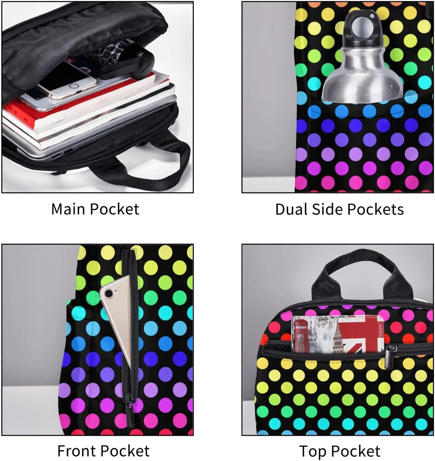 For Colorful Rainbow Polka Dots backpack book bags for college lightweight laptop backpacks for Men Women