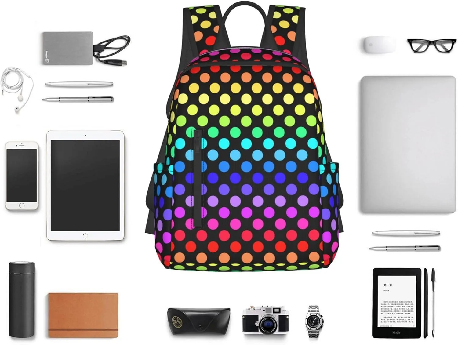 For Colorful Rainbow Polka Dots backpack book bags for college lightweight laptop backpacks for Men Women