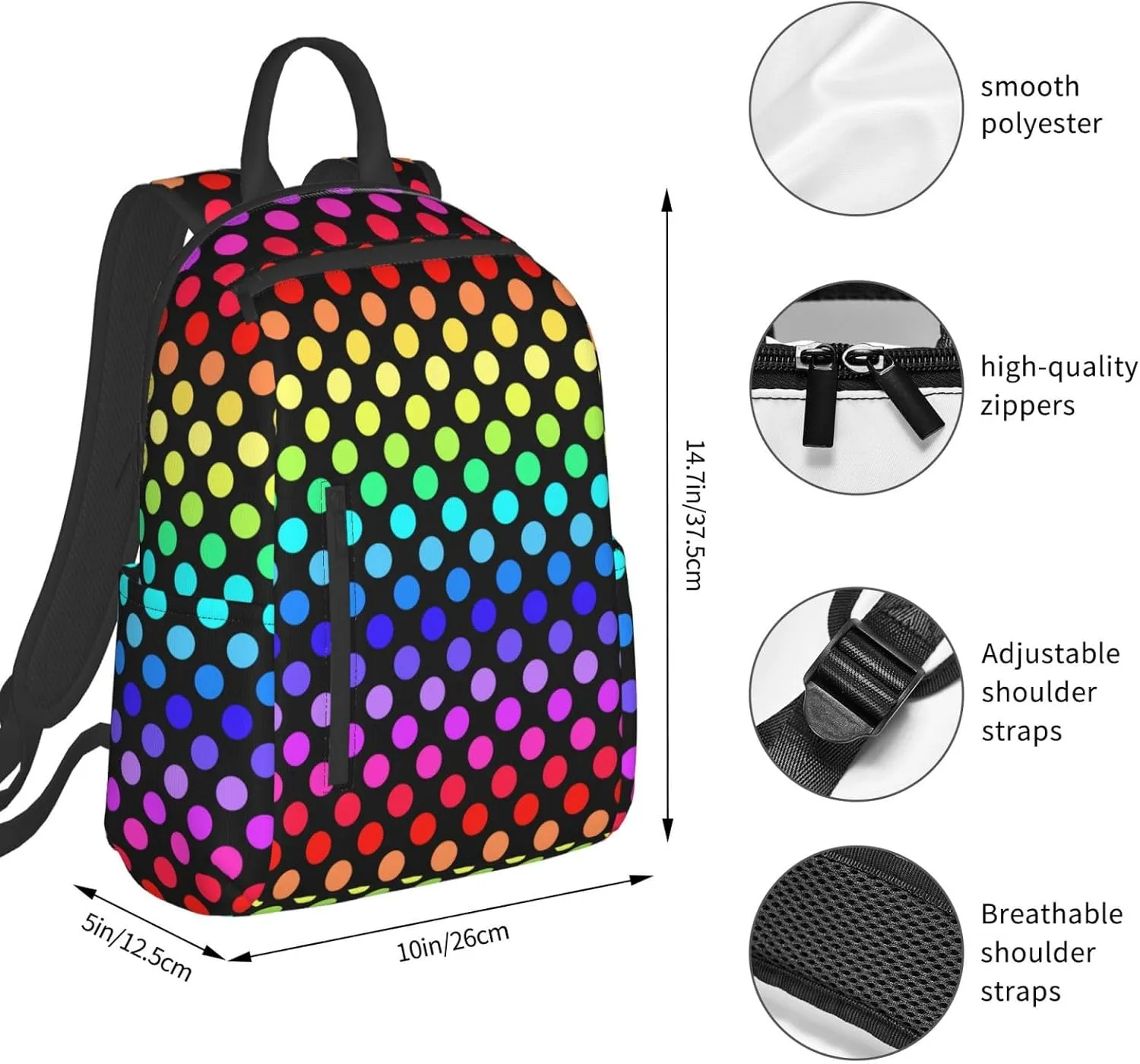For Colorful Rainbow Polka Dots backpack book bags for college lightweight laptop backpacks for Men Women