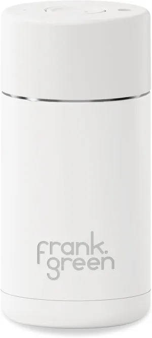 frank green - Ceramic Reusable Cup - Travel Coffee Mug, Stainless Steel Coffee Cup, Insulated Tumbler - Push Button Lid - 12oz - Cloud