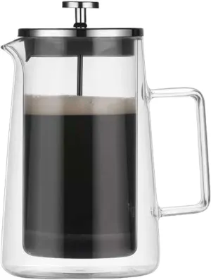French Press Coffee Maker 34Oz (1 Liter), DoubleWall Insulated Borosilicate Glass, Heat-Resistant Design, Stainless Steel Filter for Coffee, Tea & Cold Brew