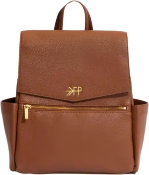 Freshly Picked Mini Classic Diaper Bag Backpack, Wipeable Vegan Leather, 8 Pockets Total (Cognac)