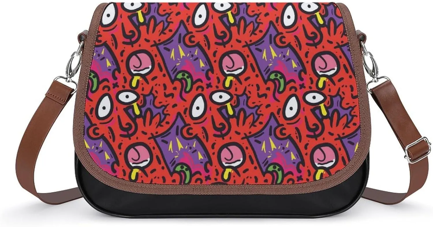 Fright Scream Abstract Doodles Trendy Crossbody Bags Purses for Women Casual Shoulder Handbags with Adjustable Wide Strap