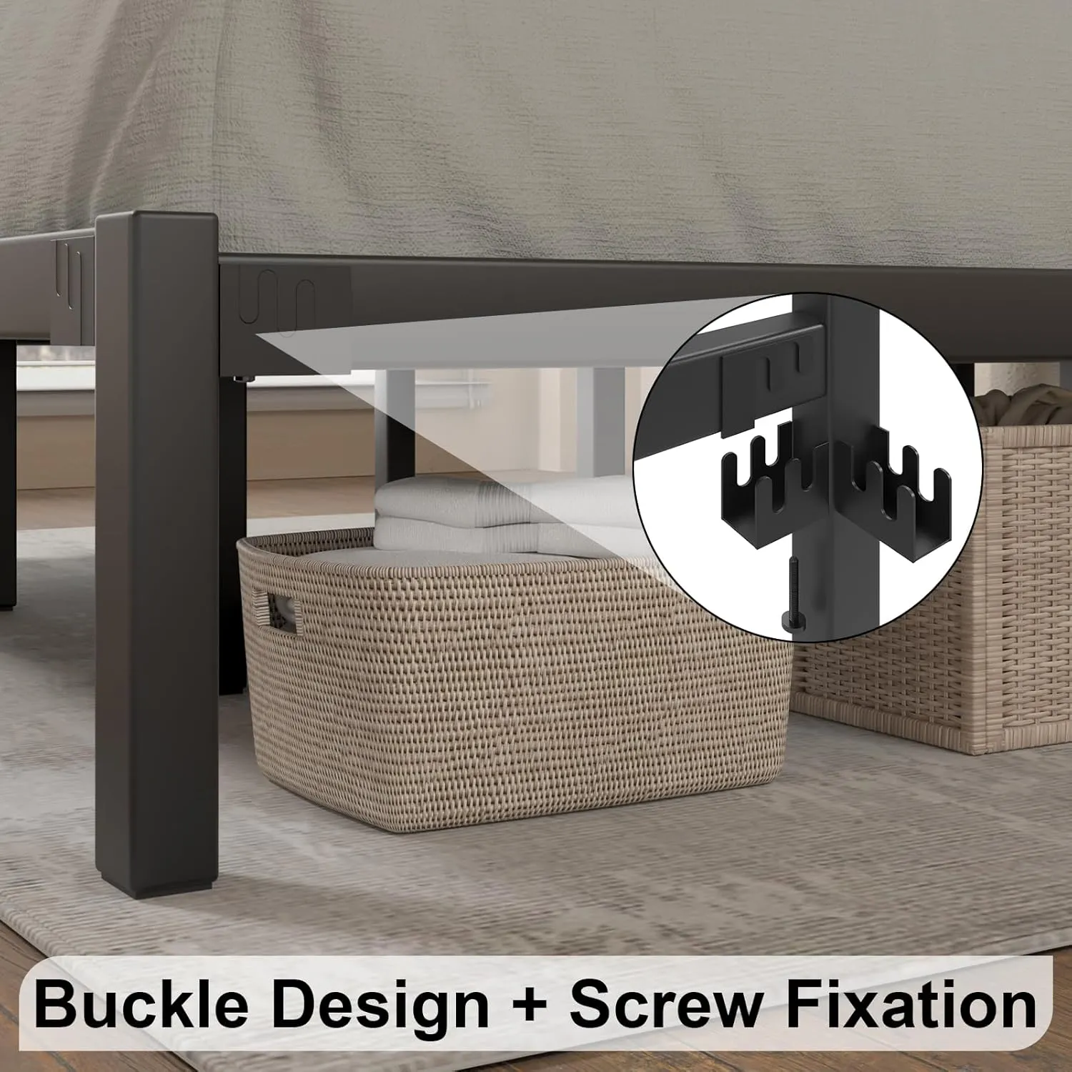Full Size Bed Frame, Metal Platform Bed Frame with Headboard, Underbed Storage Space,Easy Assembly,No Box Spring Needed,Modern, Black