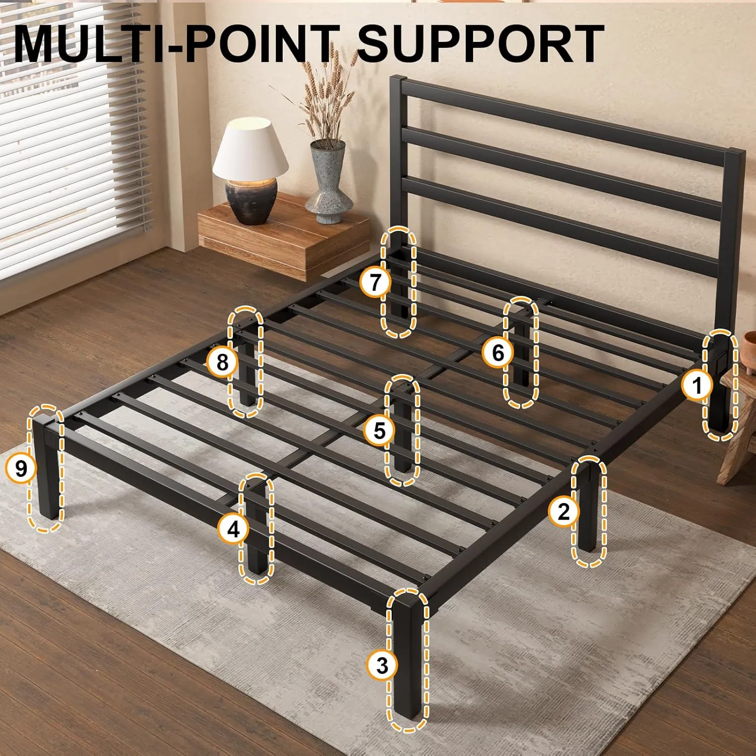 Full Size Bed Frame, Metal Platform Bed Frame with Headboard, Underbed Storage Space,Easy Assembly,No Box Spring Needed,Modern, Black