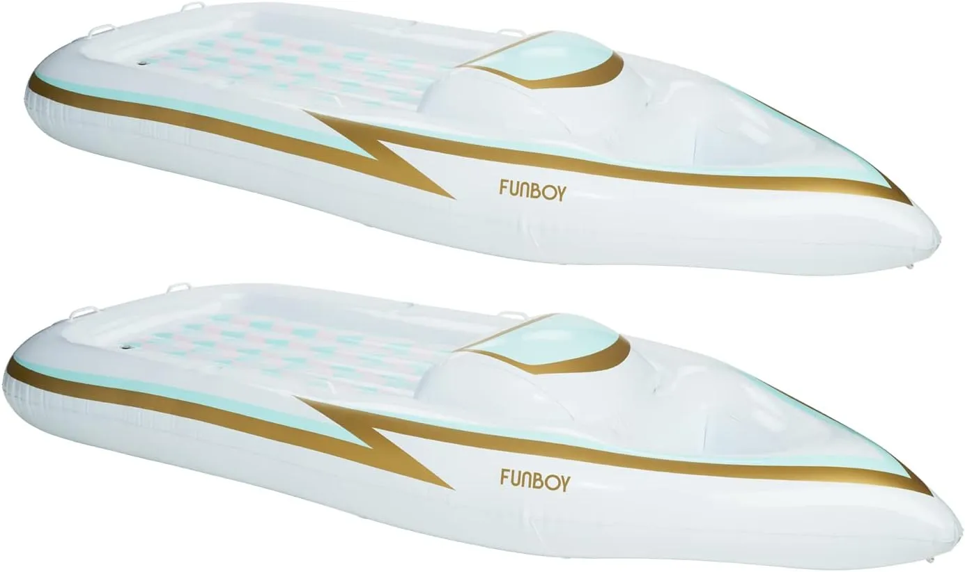 FUNBOY Giant Inflatable Yacht Speed Boat Pool Float, Two Cupholders, Luxury Float for Summer Pool Parties and Entertainment, Bundle Pack of 2