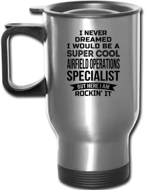 Funny Airfield Operations Specialist Gifts Travel Mug Appreciation 14 oz Mug For Men Women Silver