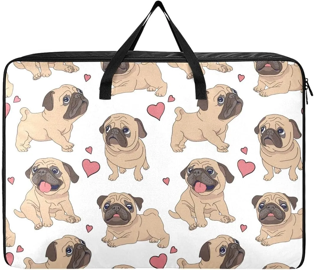 Funny Pugs White Storage Bag, 27.5x19.7x11 In, Reusable and Sustainable Zippered Storage Bag for Moving