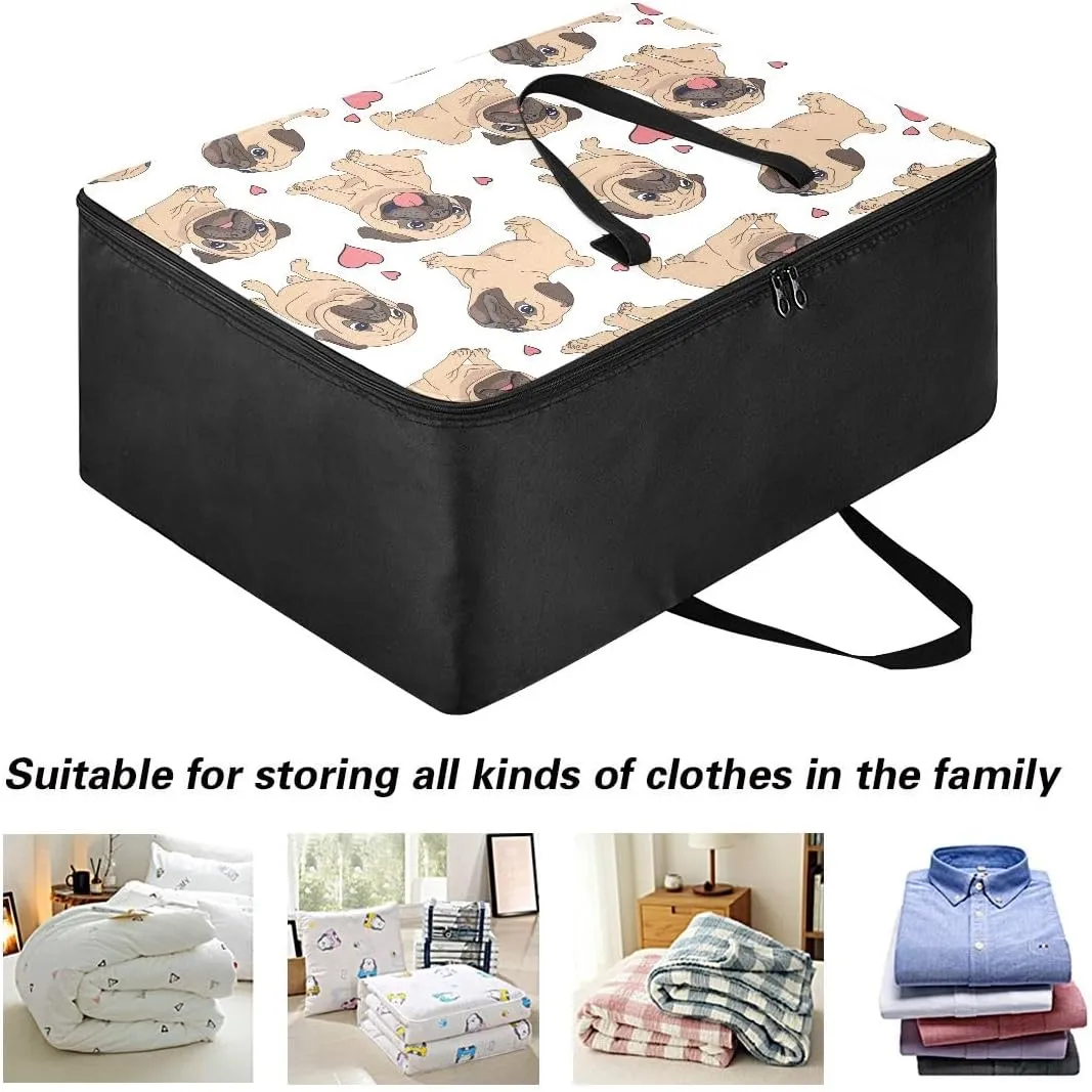 Funny Pugs White Storage Bag, 27.5x19.7x11 In, Reusable and Sustainable Zippered Storage Bag for Moving