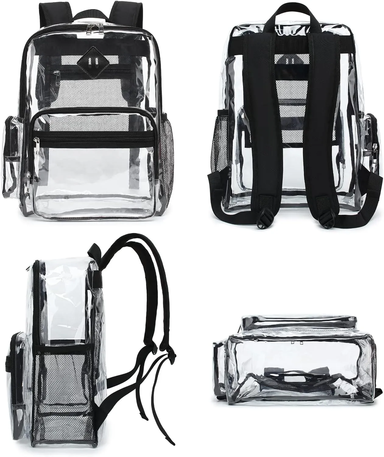 Fuyicat Heavy Duty Clear Backpack for Girls Boys Women Men, PVC Transparent School Backpacks See Through College Bookbag (Black)