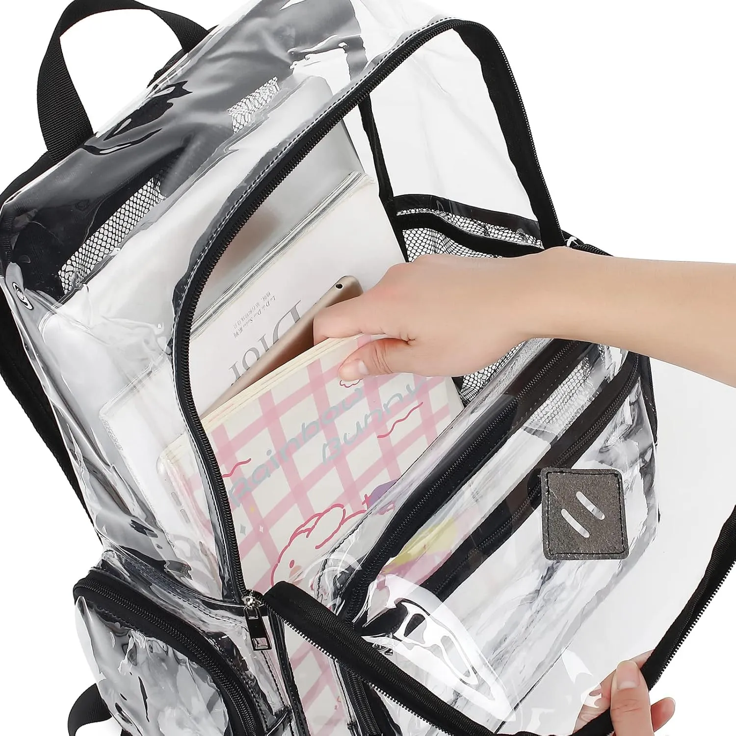 Fuyicat Heavy Duty Clear Backpack for Girls Boys Women Men, PVC Transparent School Backpacks See Through College Bookbag (Black)