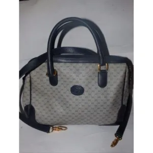 G Satchel Doctor Logo High-quality Leather Canvas Gucci Coated Navy Vintage Blue Positive testimonials Small S