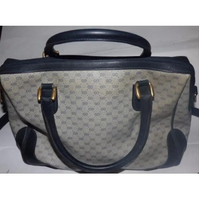 G Satchel Doctor Logo High-quality Leather Canvas Gucci Coated Navy Vintage Blue Positive testimonials Small S