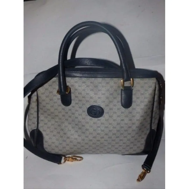 G Satchel Doctor Logo High-quality Leather Canvas Gucci Coated Navy Vintage Blue Positive testimonials Small S