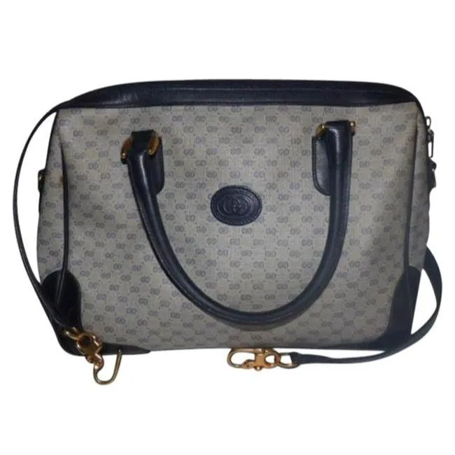 G Satchel Doctor Logo High-quality Leather Canvas Gucci Coated Navy Vintage Blue Positive testimonials Small S