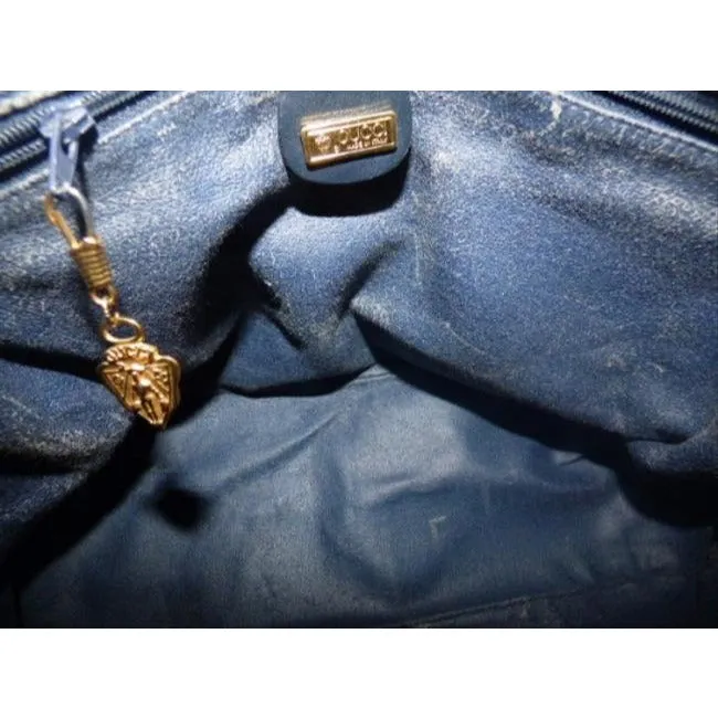 G Satchel Doctor Logo High-quality Leather Canvas Gucci Coated Navy Vintage Blue Positive testimonials Small S