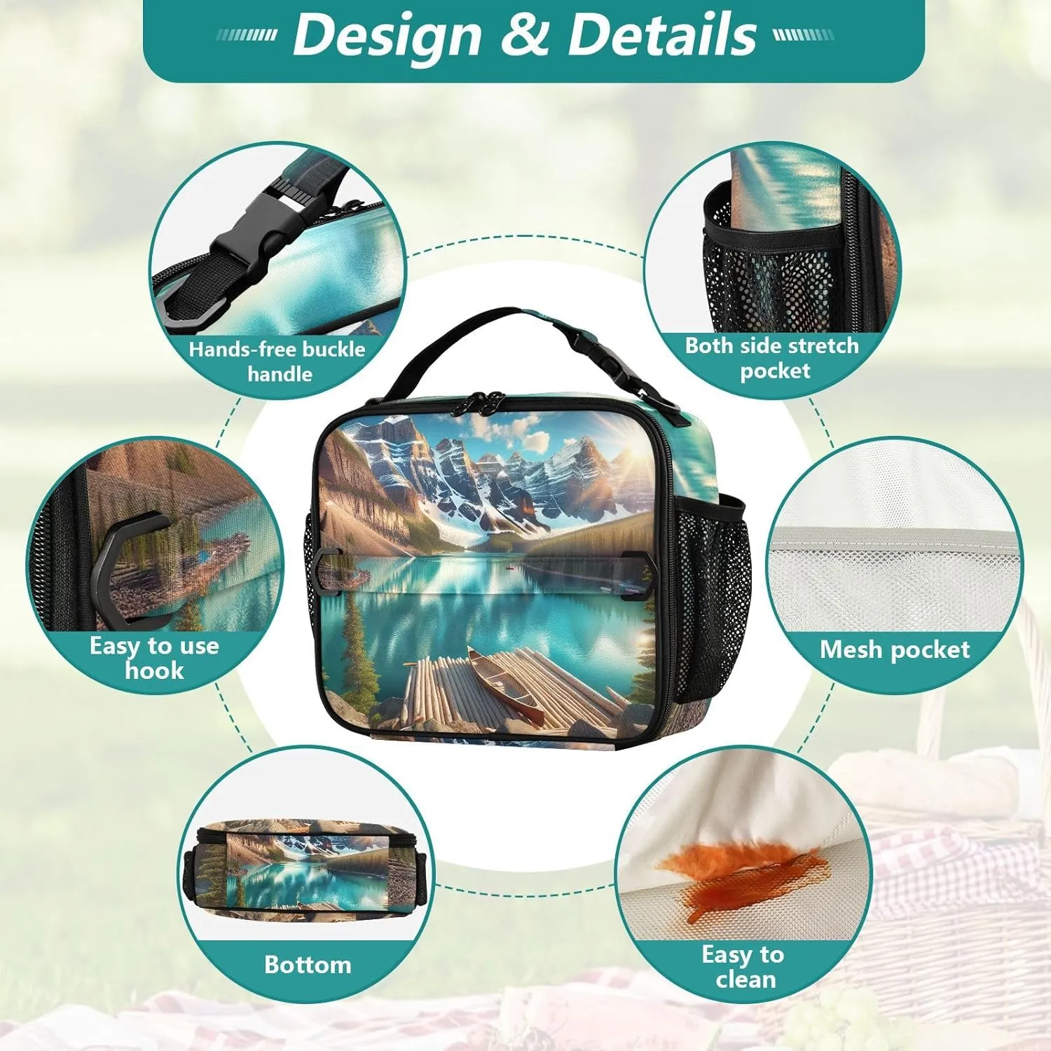GAIGEO Scenic Landscape Painting Lunch Box for Women Girls Lunch Bag with Shoulder Strap Mens Kids Lunchbox for Work School Funny Cute Cooler Bag Insulated