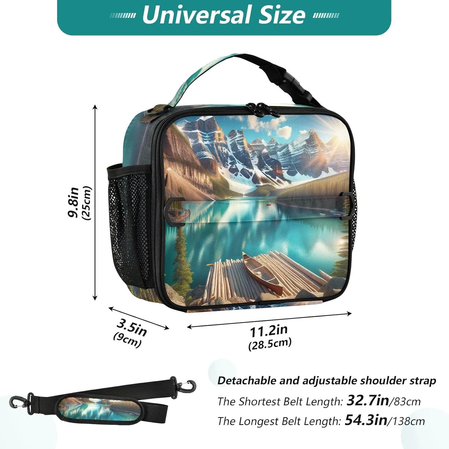 GAIGEO Scenic Landscape Painting Lunch Box for Women Girls Lunch Bag with Shoulder Strap Mens Kids Lunchbox for Work School Funny Cute Cooler Bag Insulated