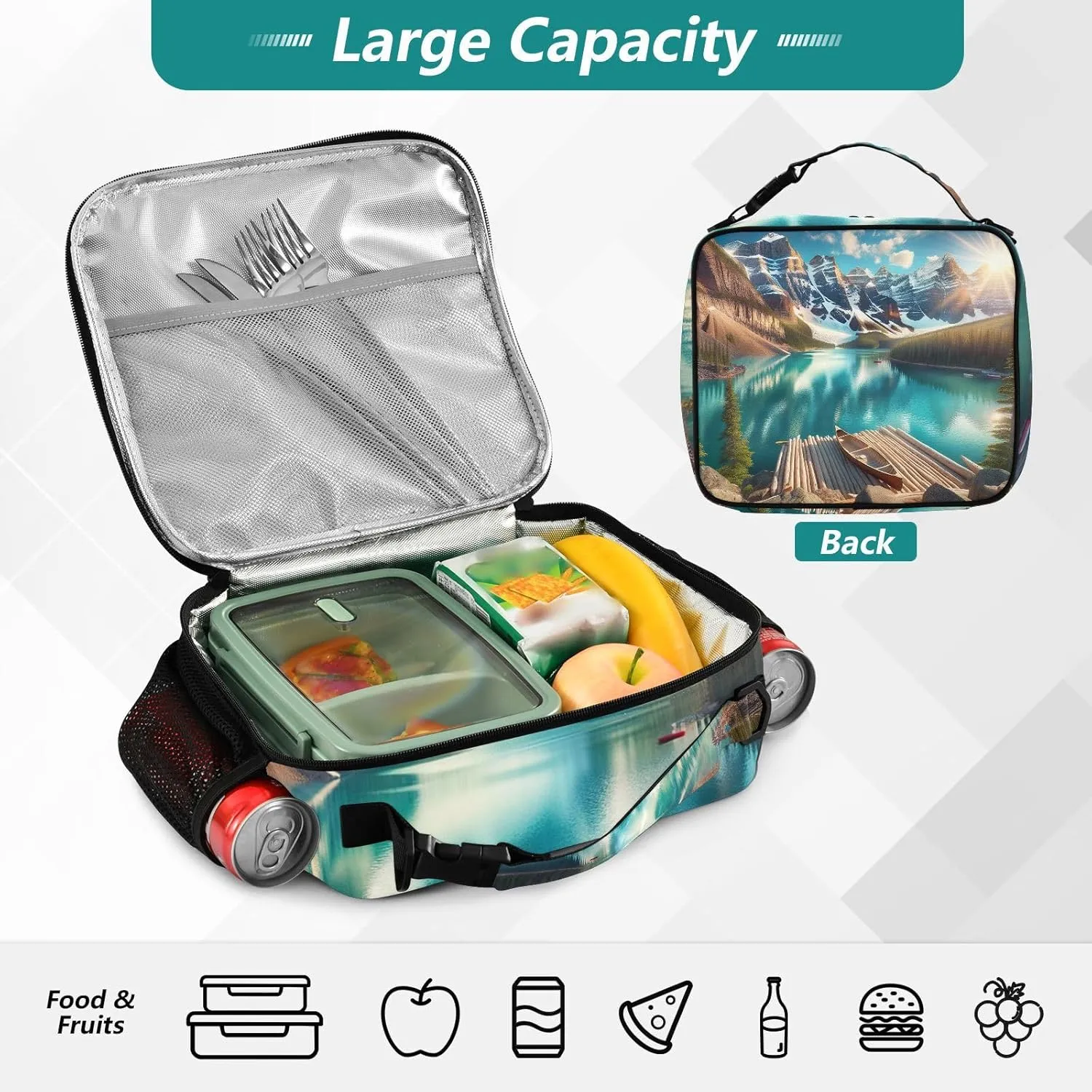 GAIGEO Scenic Landscape Painting Lunch Box for Women Girls Lunch Bag with Shoulder Strap Mens Kids Lunchbox for Work School Funny Cute Cooler Bag Insulated