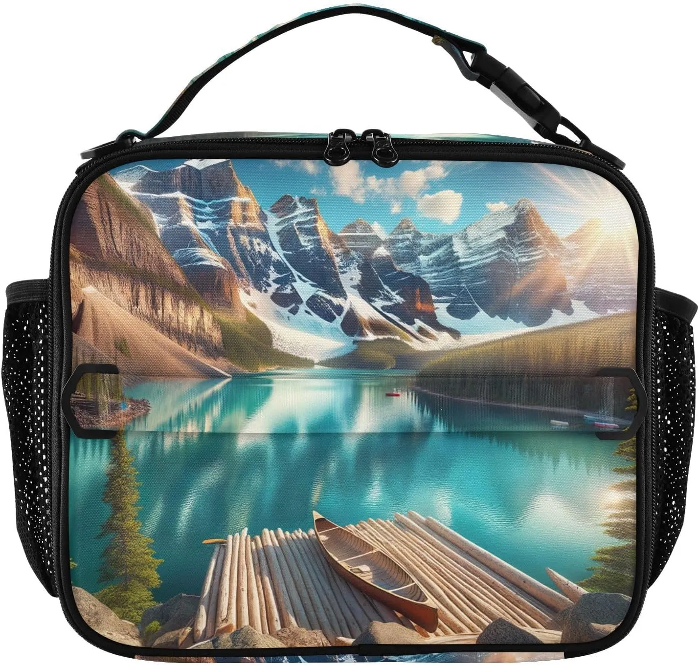 GAIGEO Scenic Landscape Painting Lunch Box for Women Girls Lunch Bag with Shoulder Strap Mens Kids Lunchbox for Work School Funny Cute Cooler Bag Insulated
