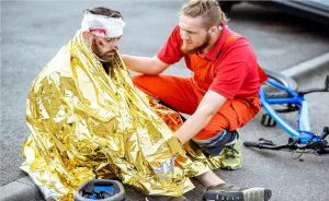 GALAXYLENSE Emergency Mylar Thermal Blanket for Survival First Aid Kits Army Outdoors Hiking Camping Bug Out Trauma Desert All Weather Condition Protection (100 Packs Gold)