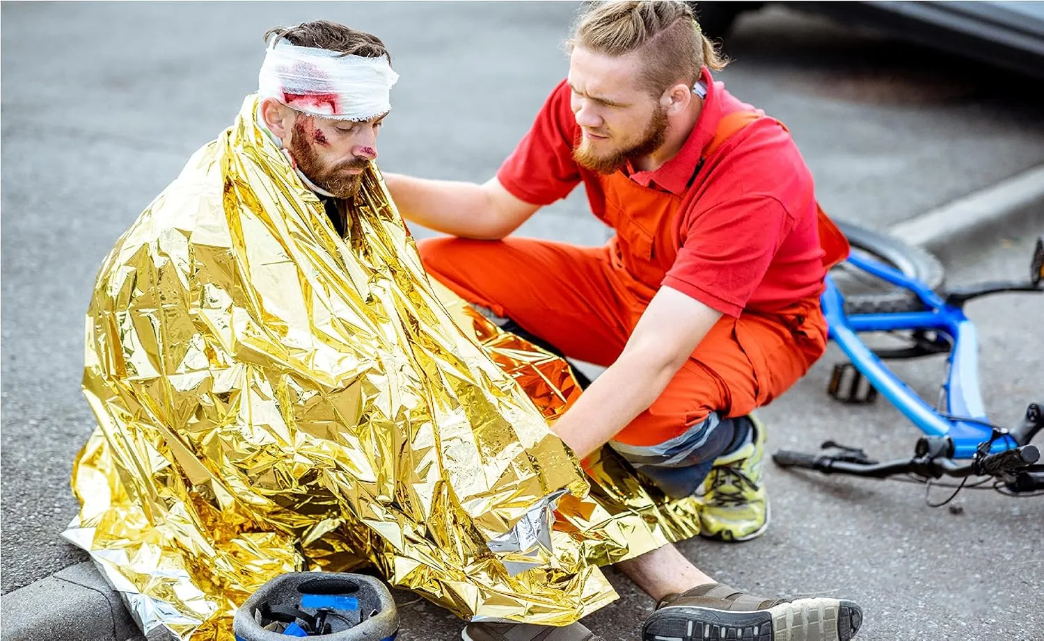 GALAXYLENSE Emergency Mylar Thermal Blanket for Survival First Aid Kits Army Outdoors Hiking Camping Bug Out Trauma Desert All Weather Condition Protection (100 Packs Gold)