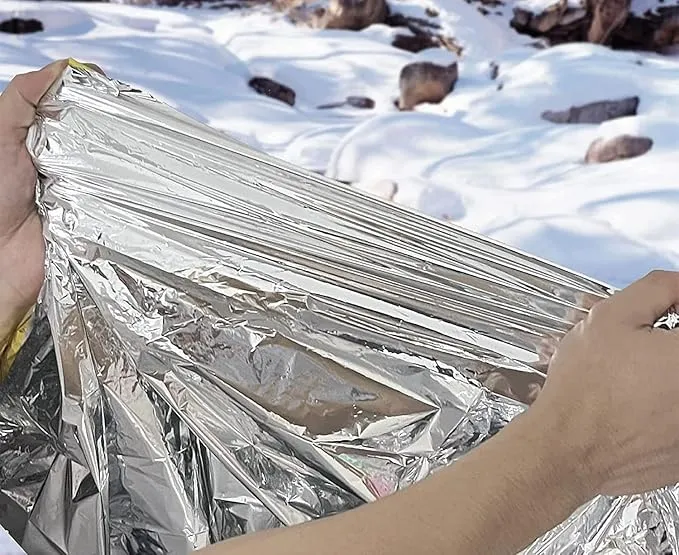 GALAXYLENSE Emergency Mylar Thermal Blanket for Survival First Aid Kits Army Outdoors Hiking Camping Bug Out Trauma Desert All Weather Condition Protection (100 Packs Gold)