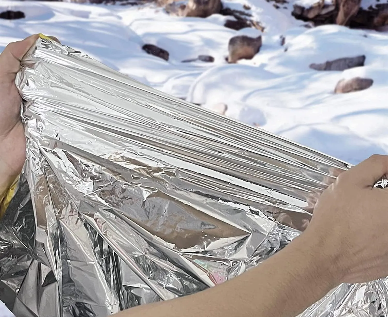 GALAXYLENSE Emergency Mylar Thermal Blanket for Survival First Aid Kits Army Outdoors Hiking Camping Bug Out Trauma Desert All Weather Condition Protection (100 Packs Gold)